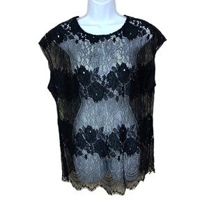 Black Lace Short Sleeve Blouse Stretch Small Goth Glam Modern Movement